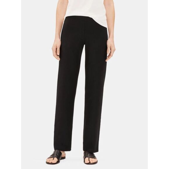 Eileen Fisher System Washable Stretch Crepe Straight Pant Black Size MP - Picture 1 of 12